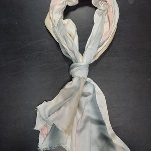 INC women's fringed scarf wrap pashmina. Cream with pink, gray, blue, tan stripe